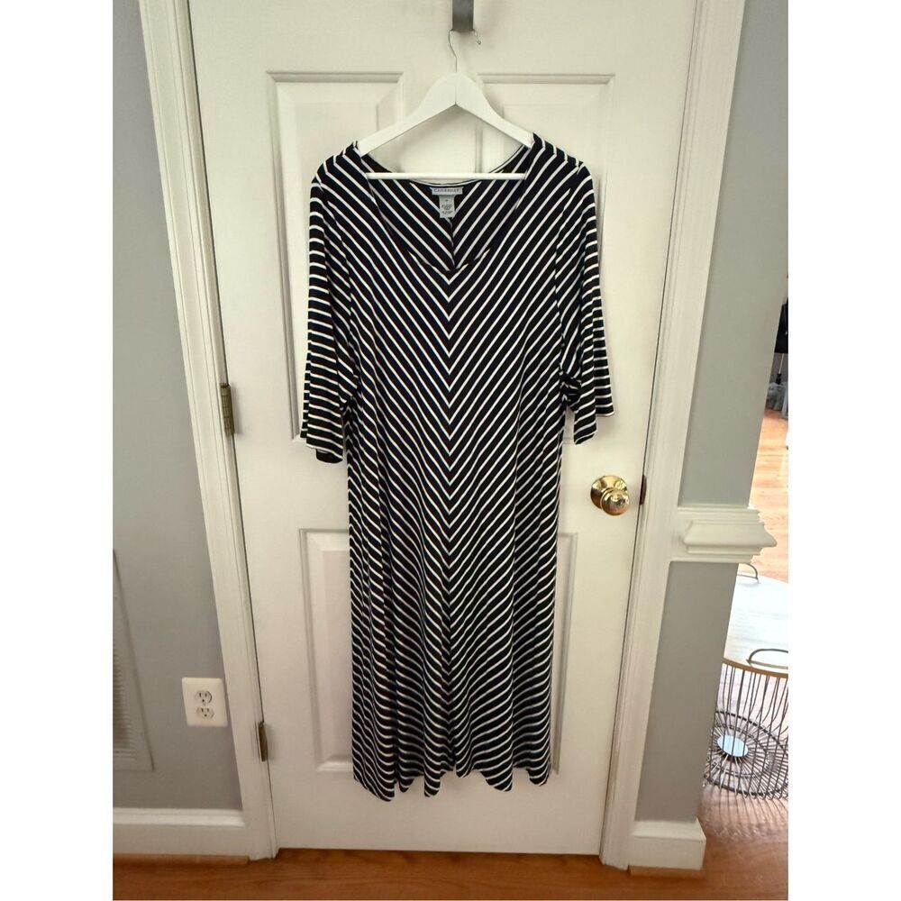 Catherine’s Navy & White Chevron Stripe Short Sleeve Maxi Dress sz 2X NWOT
